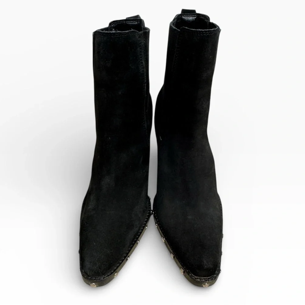 ASOS Design Black Suede Western Chelsea Boots Studded Pointed Toe UK 6 US 8